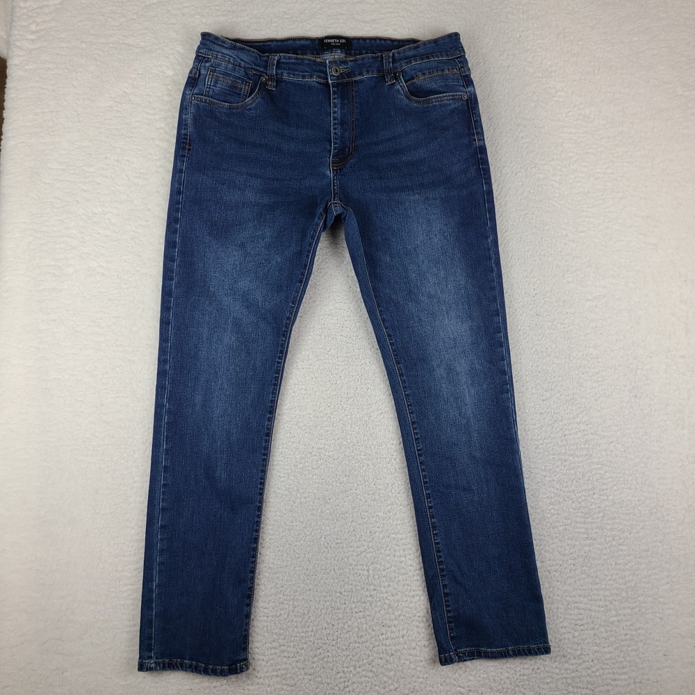 Kenneth Cole Jeans Mens 38x32 Blue Slim Fit Dark Wash Denim *